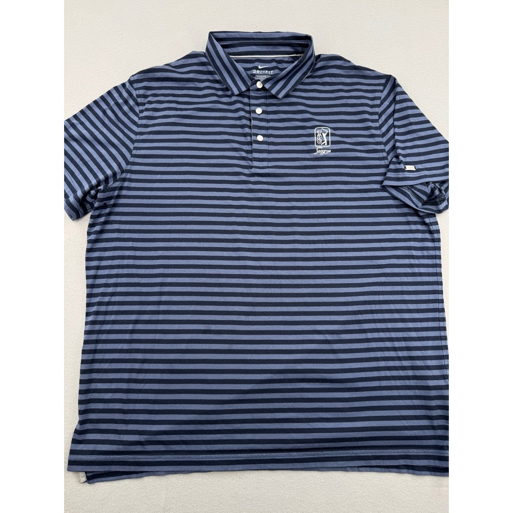 Nike Dri-FIT TPC Sawgrass Golf Polo Shirt Mens XL Blue Striped Short Sleeve - Picture 2 of 9